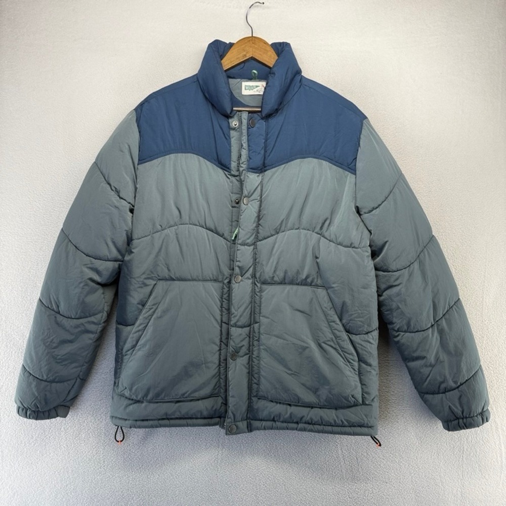 Wellen Big Wave Puffer Jacket Mens Medium Blue Quilt Padded Pockets Huckberry